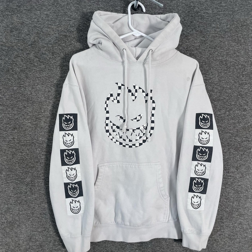 Spitfire Hoodie Mens Large White Checker Flame Graphic Pullover Skate Fleece